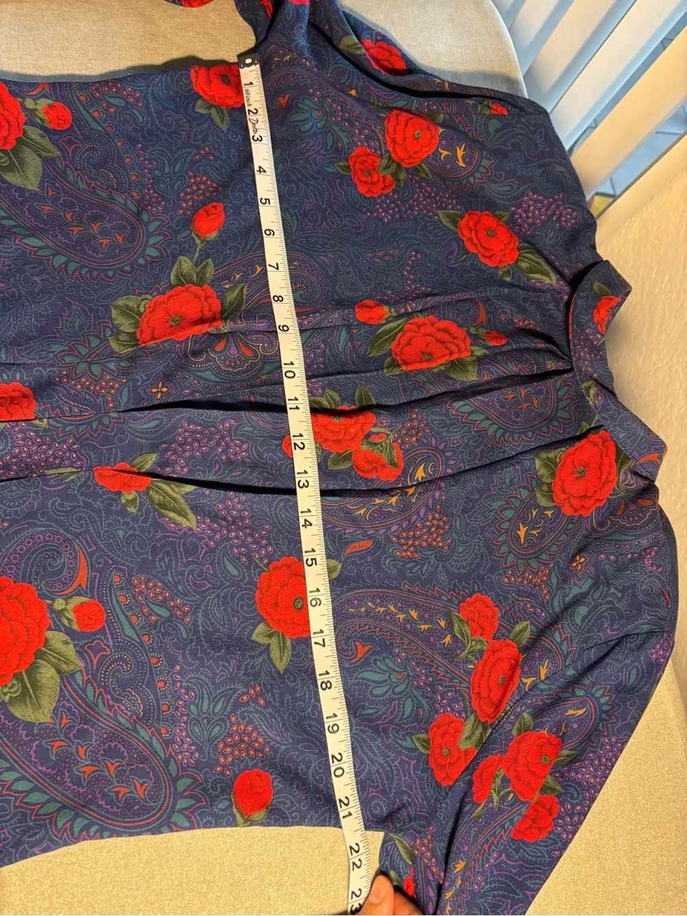 Vintage Pendleton Navy Floral Pleated Blouse and Midi Skirt Set with Red Rose